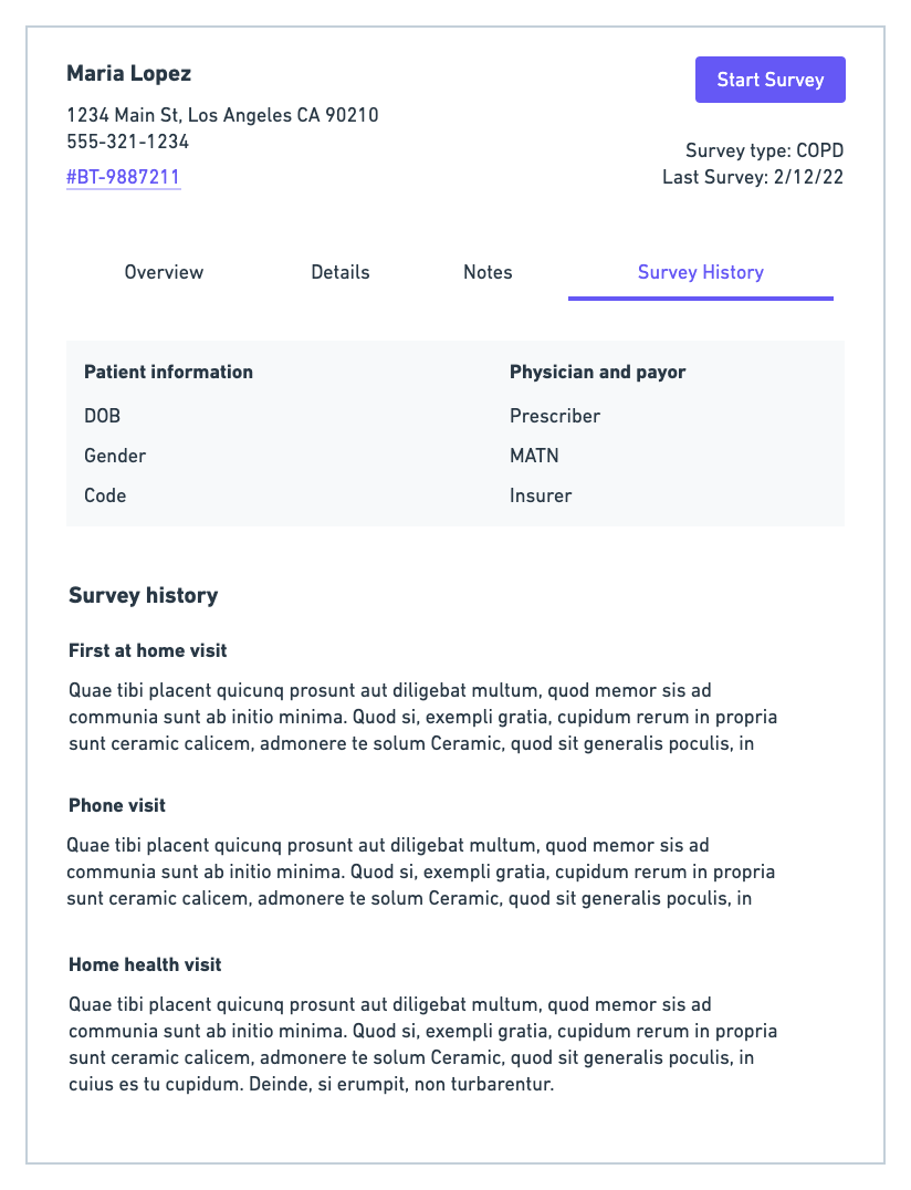 Respiratory app patient detail view